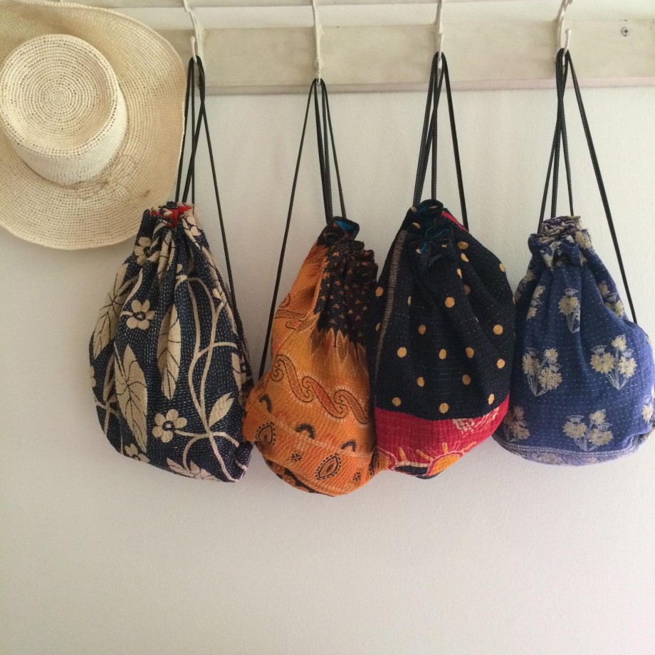 Yesness Kantha Drawstring Backpacks